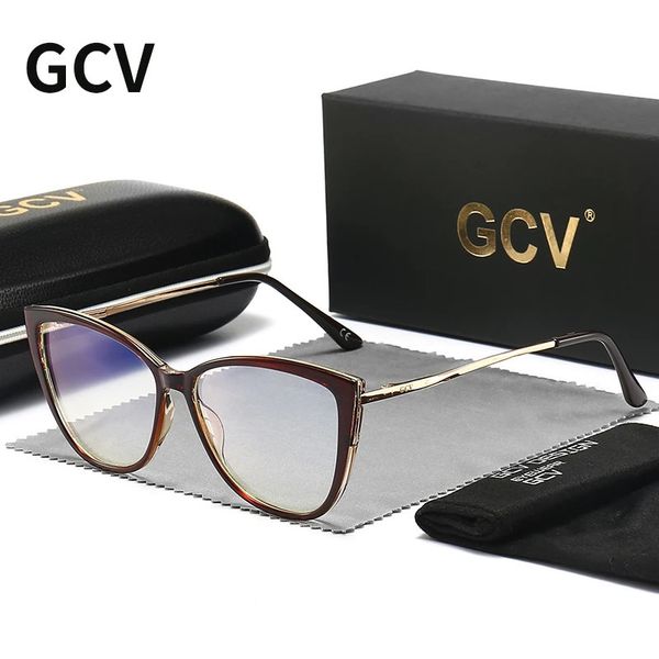GcV Women Blue Light Bloqueo Gafas Fashion Fashion Gato Eyeglasses Bisagras Anti Blue Ray Computer Juego Glasse Ultralight Frame 240430