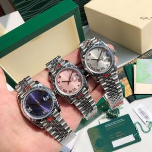 GD Factory Nieuwe unisex Watch 36mm paarse Romeinse wijzerplaat 126200 126234 roestvrijstalen jubileumarmband 2813 automatische beweging dames diamant horloges kalender display