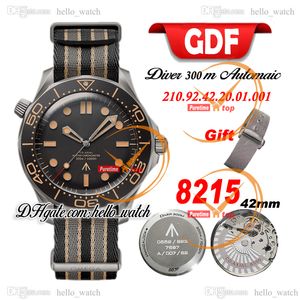 GDF 42mm Diver 300M Miyota 8215 Montre automatique pour hommes Lunette en céramique Boîtier en acier Cadran noir Bracelet en nylon 210.92.42.20.01.001 Nouvelles montres E301B