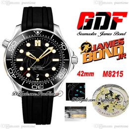 GDF Diver 300M Miyota 8215 automatisch herenhorloge 42 mm James Bond 007 50e zwarte getextureerde wijzerplaat zwart rubber 210 22 42 20 01 004 nieuw 3435