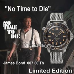 GDF New Diver 300M 007 James Bond 50th No Time to Die zwarte wijzerplaat Miyota 8215 automatisch herenhorloge 210 90 42 20 01 001 mesh band W284p