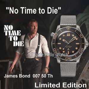 GDF New Diver 300M 007 James Bond 50th No Time to Die Dial negro Miyota 8215 Reloj automático para hombre 210 90 42 20 01 001 Correa de malla W291w