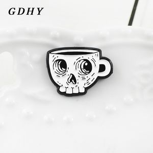 GDHY blanc squelette tasse à café broche émail broche crâne tasse mort crâne café revers chemise broche emblème Halloween cadeau