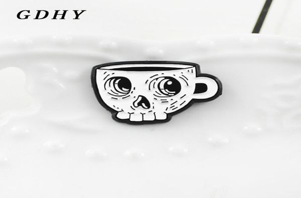 Gdhy White Skeleton Coffee tasse Brooch Émail Émail Coup de crâne Death039s Skull Cafe Shirt Brooch Emblem Emblem Halloween Gift7190984