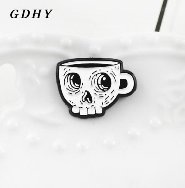 Gdhy White Skeleton Coffee tasse Brooch Émail Émail Coup de crâne Death039s Skull Cafe Shirt Brooch Emblem Halloween Gift6329624