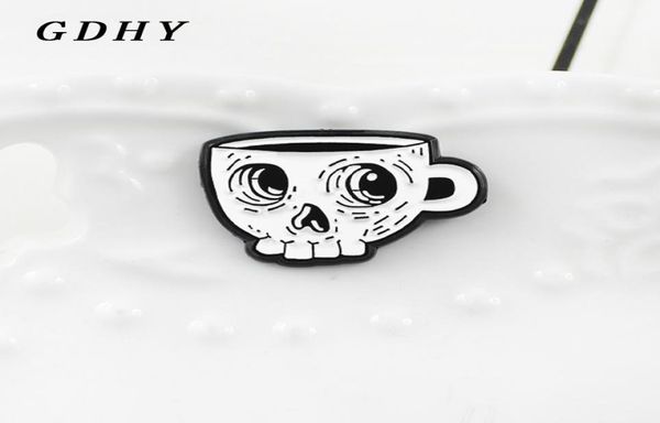 Gdhy White Skeleton Coffee tasse Brooch Émail Émail Coup de crâne Death039s Skull Cafe Shirt Brooch Emblem Halloween Gift6221155