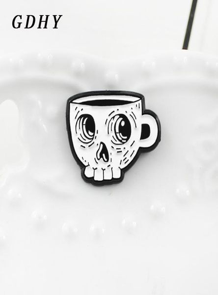 Gdhy White Skeleton Coffee tasse Brooch Émail Émail Coup de crâne Death039S Skull Cafe Shirt Brooch Emblem Halloween Gift8105615