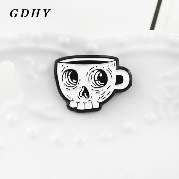 Gdhy White Skeleton Coffee tasse Brooch Émail Émail Coup de crâne Death039s Skull Cafe Shirt Brooch Emblem Emblem Halloween Gift7313993