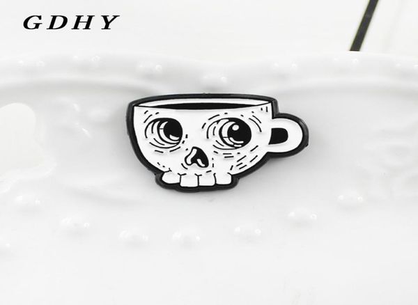 Gdhy White Skeleton Coffee tasse Brooch Émail Émail Coup de crâne Death039s Skull Cafe Shirt Brooch Emblem Emblem Halloween Gift1588005
