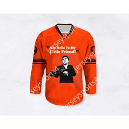 GDSIR CUSTOM AL PACINO 9 Scarface 'Dis Hello to My Little Friend' Orange Hockey Jersey New Top Ed S-M-L-XL-XXL-3XL-4XL-5XL-6XL