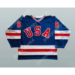 GDSIR Custom Blue 1980 Miracle on Ice USA Bill Baker 6 Jersey de hockey Nuevo Ed S-M-L-XL-XXL-3XL-4XL-5XL-6XL