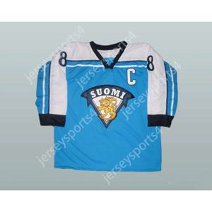 GdSir Custom Blue 8 Teemu Selanne Finland Hockey Jersey New Top Ed S-M-L-XL-XXL-3XL-4XL-5XL-6XL