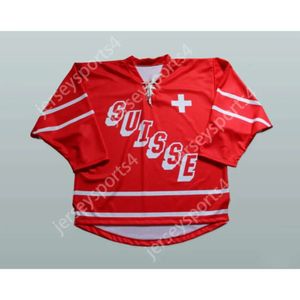 GDSIR Custom Red Suisse Suisse Suisse Hockey Jersey Nouveau Top Ed S-M-L-XL-XXL-3XL-4XL-5XL-6XL