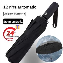 Gear 12 côtes strom renforcé automatiquement grand parapluie pliant étanche à vent fort et grand parasol