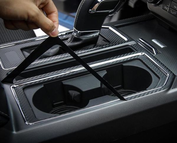Autocollants de décoration en Fiber de carbone, porte-gobelet d'engrenage, accessoires d'intérieur de voiture noirs pour Ford F150 201520168417399
