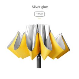 Gear New Reverse Umbrella Titanium Silver revêtement 3 fois parapluie automatique 10ribs Ombrello Inverso ensoleillé