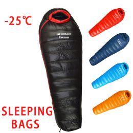 Gear Outdoor Mummy Sleeping Bags Ultra Light Duck Down Sleepingzak Volwassene Dikke Warm en Cold Proof Camping Wandelapparatuur