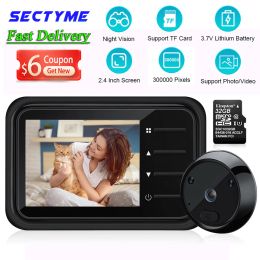 Gear Sectyme Smart Peephole Dimensor Camera de 2.4 pulgadas Registro automático Ring Electronic Ir Vision Video Video Peephole Visor