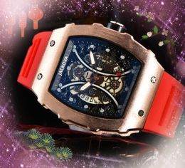 Gear Skelet Ovaal Designer Automatische Datum Mannen Horloges Drie Steken Mode Heren Rubberen Band Quartz Uurwerk Klok Leisure Sport Polshorloge accessoires geschenken