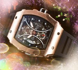 Gear Skelet Ovaal Designer Automatische Datum Mannen Horloges Drie Steken Klassieke Royale Rubberen Band Quartz Uurwerk Klok Vrijetijdssport Polshorloge geschenken