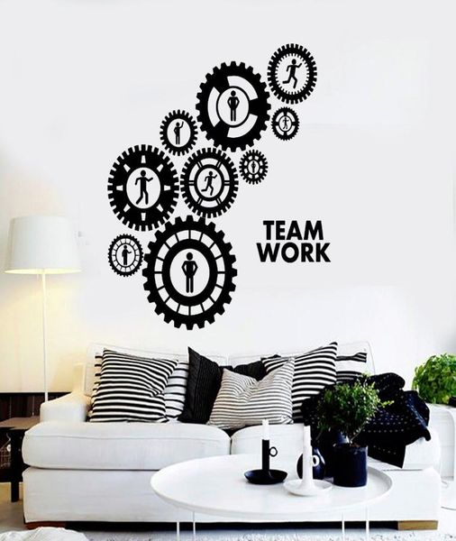 Gearwheel Vinyl Wall Decals Travail d'équipe Gears Bureau Décoration Bureau Autorisation de décoration murale intérieure Sofa Fond 3D Fond d'écran 3838250