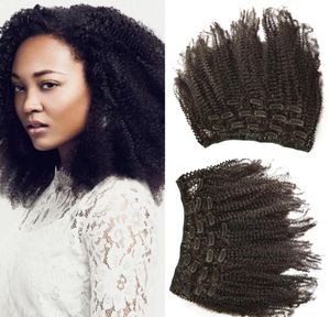 GEASY Top Lace Clips In Hair Extensions natuurlijk zwart 100 Peruaans menselijk haar inslag afro kinky krullend voor Afro-Amerikaans zwart w9795221