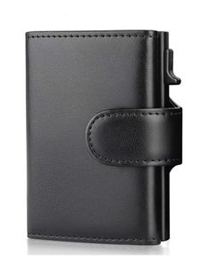 Portefeuille de cartes de crédit en aluminium Gebwolf portefeuille RFID Blocking Trifold Smart Men Portefeuilles 100% en cuir authentique mince avec poche de pièce 240520