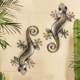 Gecko Metal Wall Art Decor 2-pack 15 inch binnen buiten hagedis hangende sculptuur voor huis en tuin 240314