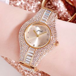 GEDI Merk Dames Horloges Top Luxe Volledige Rhinestone Crystal Polshorloge Gift Damesklok Relogio Feminino Montre Femme 210310