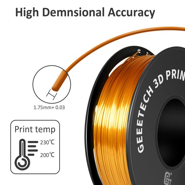 Geeetech Silk PLA 3D Filament Wire 1 kg 1.75 mm de alambre de cabañas 3D Material de impresión 3D Impresión, paquete de vacío de entrega rápida