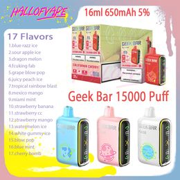 Geek Bar 15000 Puff E Cigarette jetable 16 ml Pod prérempli 650 mAh Batterie rechargeable 17 saveurs disponibles 15k Puffs Vape