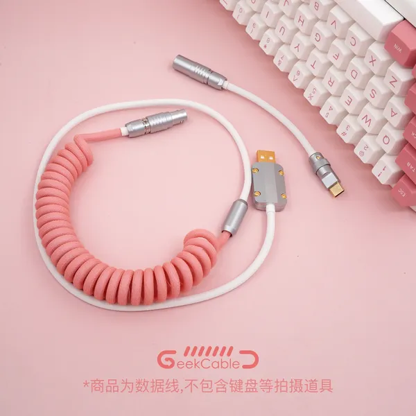 GeekCable câble de données de clavier mécanique personnalisé fait à la main pour thème GMK SP Keycap Line Pink Girl Colorway