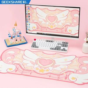 GeekShare tapis de souris de jeu d'ordinateur grande taille 84*37 cm Kawaii rose étoiles ailes tapis de bureau tapis de Table de bureau tapis imperméable antidérapant 240131