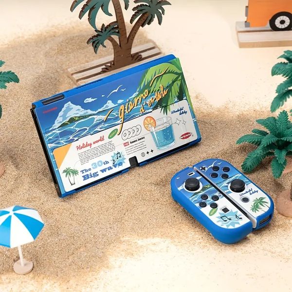 GeekShare Funda protectora Funda delgada para Nintendo Switch OLED y Joy Con - Absorción de golpes y antiarañazos --- Sea Island