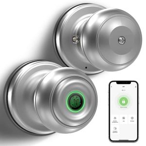 Geektale Smart Lock Poignée de porte d'empreintes digitales, avec contrôle de l'application, très adapté aux chambres, vestiaires, bureaux d'appartements, hôtels, nickel en satin