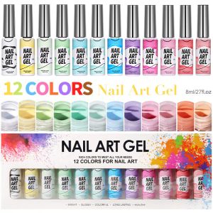 Gel 12pcs / boîte 8 ml kit vernis à ongles paillettes de peinture dorée de peinture de dessin à l'ongle de gel de gel tirage de la colle longue duré