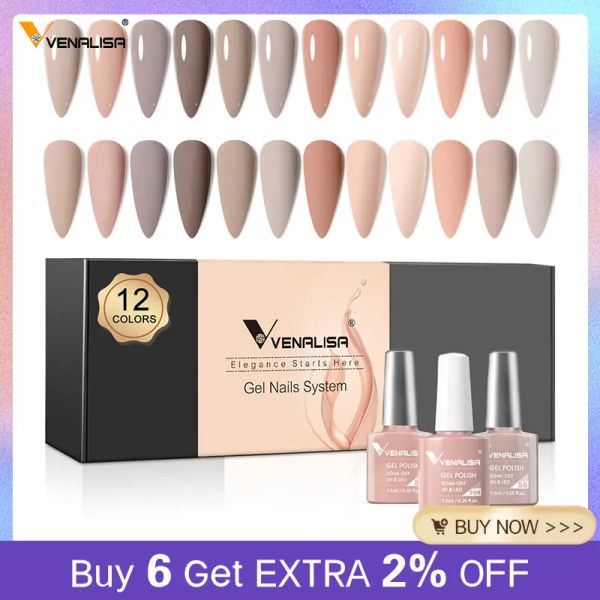 Gel 12pcs / kit Venalisa Gel vernis à ongles Nouveau arrivée couleur nue eleganc rose couverture complète gel réfléchissant pigment nail art manucure