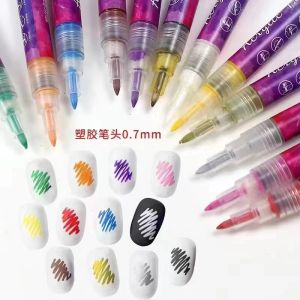 Gel 12pcs / set nail art dessin stylo graffiti ongle en acrylique étanche de peinture étanche.