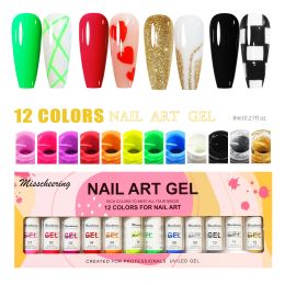 Gel 1set 12 peinture de couleur gel gel de nail art polonais collet cordon de crampon pour manucure uv / gel LED pour bricolage