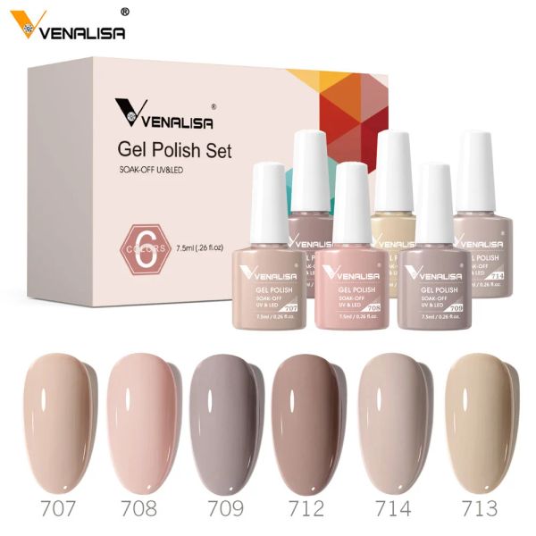 Gel 6 / 12pcs / lot Venalisa Natural Nude Color Collection scintillante Milky Whik Full Set Semi Permanent Off UV LED Nail Gel Varnis