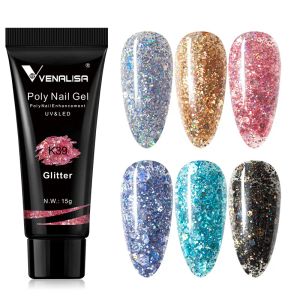 Gel 6pcs/kit Venalisa Poly nagelgel 15 ml Glitter Acryl -gel kleurverandering snel gebouwgel extensie nagel kunst heldere camouflagegel