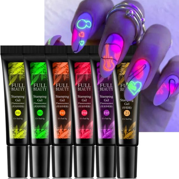 Gel 8 ml Emboîtement en gel Néon vert noir fluorescent gel peinture kit d'estampage semi-permanent modèle de vernis à ongles pochoirs GL1916