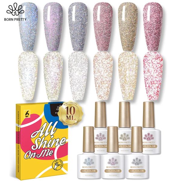 Gel né jolie 10 ml réflectif paillettes en gel vernis de gel étincelle brillant disco dj conduit gel ongle vernis à ongles vernis 6pcs tout pour manucure