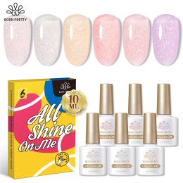 Gel né jolie 6pcs / lot rose jelly scintiller ongle gel se paillettes dorées paillettes brillantes brillantes au large de la manucure de nail art vernis 10 ml