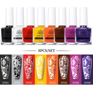 Gel né jolie 8 pcs / ensemble 10 ml blanc noir art d'art d'estampage kit vernis en gel en gel pour plaques d'estampage ongles modèles de tampon