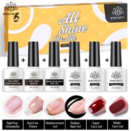 Gel Born Pretty Gel Nail Polish Juego de 10 ml Top Coat Gel 6pcs Las lentejuelas de brillo se remontan al semipermanente barniz color híbrido kit de uñas híbridas