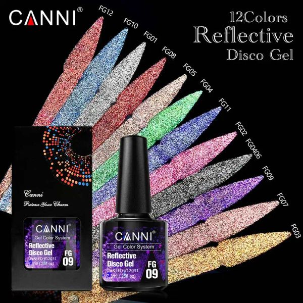 Gel canni Nouveau 12 couleurs Set Réflective Disco Gel 7,3 ml Saboncez sur UV LED Super Bright Nail Gel Semi permanent Gel Gel Varnis