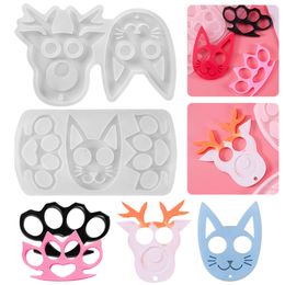 Gel Crystal Creative Drip Animal Cat Face Sleutelhanger Hanger Vuist Chain Defense Finger Tiger Silicone Mold 954091