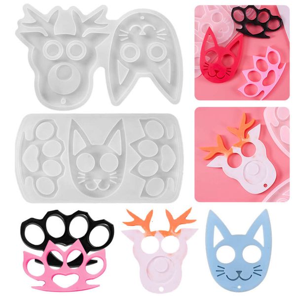 Gel cristal créatif goutte à goutte Animal chat visage porte-clés pendentif poing chaîne défense doigt tigre Silicone moule 954091