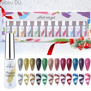 Gel Gel Liner Ruler à ongles 12 couleurs Kit pour crochet peinture brillant Varnish Platinum Nai Art pour Noël